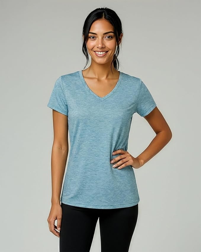 5 Pack Women's Dry Fit V Neck Workout Tops T Shirts Athletic Gym Yoga Tees | Available In Plus Size, Cooling Moisture-Wicking, Short Sleeve, Quick-Dry, Fitness, Stretch, Exercise, Running, Hiking