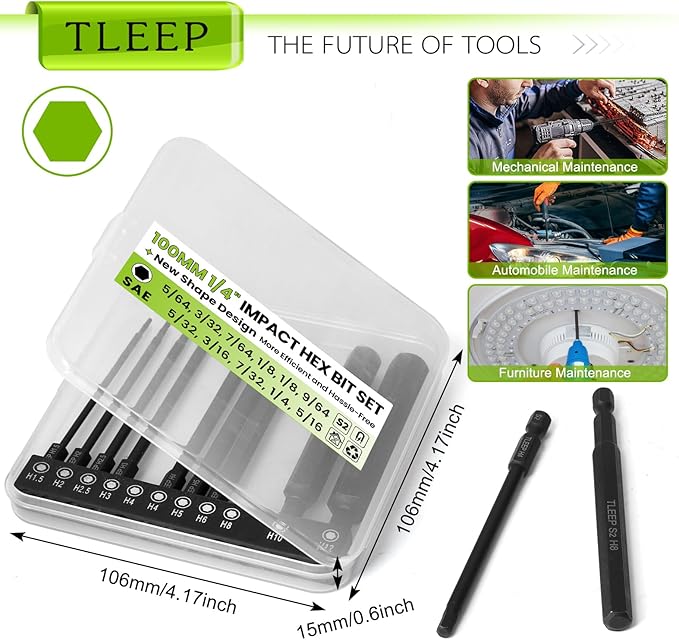 22Pcs Allen Wrench Drill Bit Set 5/16-5/64 1.5MM-12MM, 100MM Long Magnetic Hex Key Set for Ikea Furniture, S2 Steel 1/4" Hex Shank Drill Bits Tools for Narrow Space, Metric & Sae Full Size