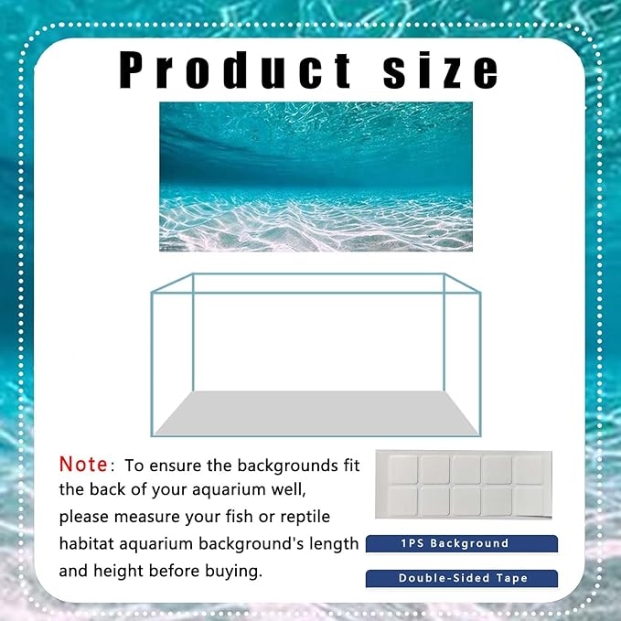 48X20IN Natural Undersea Aquarium Background, Undersea Beach Fish Tank Background, with 8 EVA Double-Sided Tape