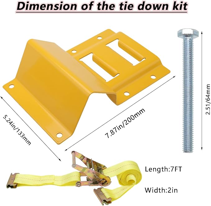 NovelBee Wheel Chock Tie Down Kit, Trailer Tie Down System for UTV, ATV & Mower (Yellow Wheel Chock & Yellow Strap)