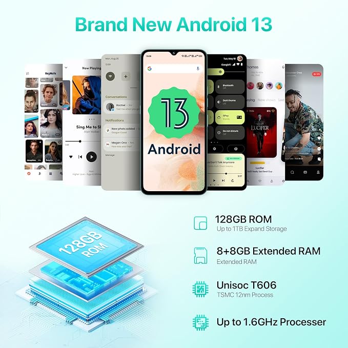 UMIDIGI A15C (8+8GB RAM+128GB ROM) Android 13 NFC Unlocked Cell Phone���48MP Ultra-Clear AI Camera Mobile Phone,5000mAh Battery Smartphone,6.7" HD Full View Display Dual Unlock Phone-Space