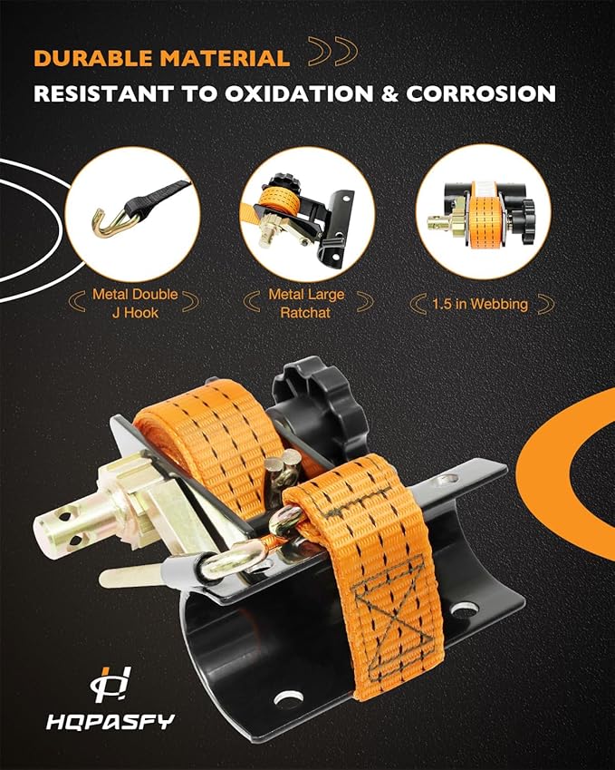 Rack Ratchet Straps, W/J-Hook (2PCS), 2" Black Round Tube Mount, 1.5" Wide x 7.5' Long, Orange Ladder Rack Ratchet Straps, 500 lbs Load Heavy Duty, Truck/Lumber Rack Straps, Pipe/Roof Rack Strap