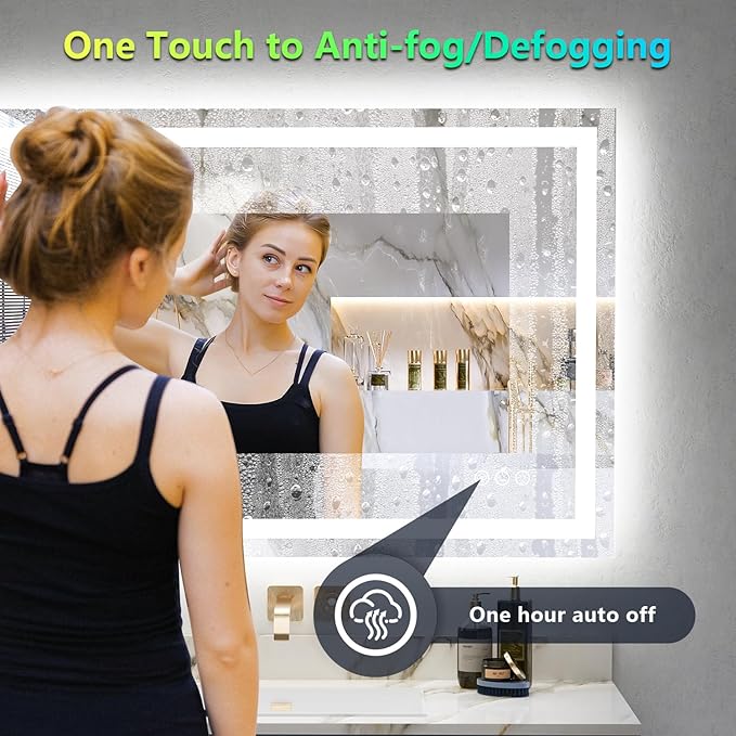 40x32 Inch RGB LED Bathroom Mirror Front Light and RGB Backlit Lighted Vanity Mirror for Bathroom Wall Mounted Dimmable Anti Fog Memory Shatter-Proof IP54 Waterproof Horizontal/Vertical