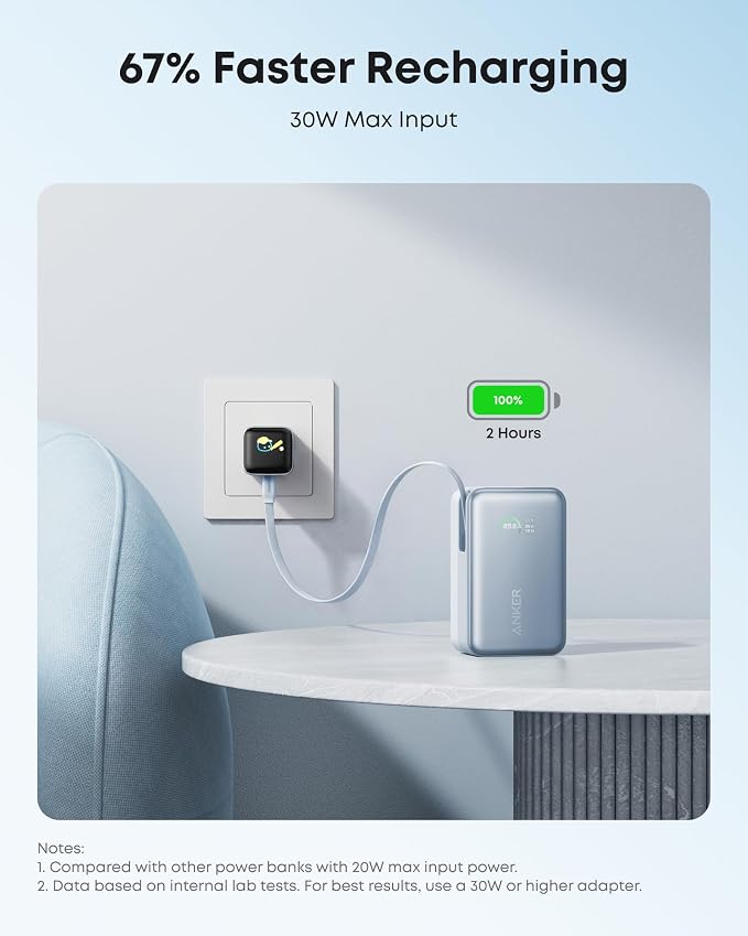 Anker Nano Power Bank, 45W 10,000mAh Portable Charger, iPhone Battery Pack | Built-In Retractable USB-C Cable, for iPhone 17 / 16 Series, iPad, Galaxy, Pixel, and More, Compact Travel Design