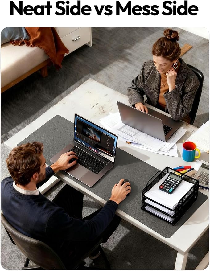 YSAGi Desk Protector&Blotter, Non-Slip Waterproof Leather Mouse Pad | Shields Scratches, Stains, Spills, Heat & Scuffs; Suede Non-Slip; Easy-Clean; Comfy Writing/Typing, 31.5" x 15.8",Dark Grey