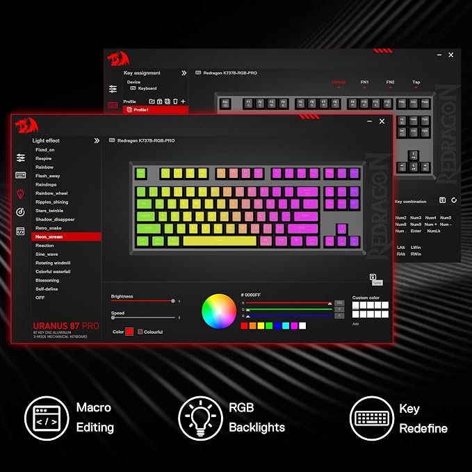 Redragon K737 PRO Wireless 87 Keys Gasket Gaming Keyboard, 80% Premium CNC Aluminum Mechanical Keyboard, Hot-Swap South-Facing LED Socket, 5-Layer Noise Dampening, Side-Printed PBT Contour Line Keycap