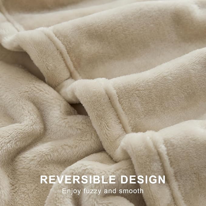 Hansleep Throw XL Taupe Fleece Blanket, Soft Flannel Bed Blanket | Fuzzy Cozy Blanket 50x70 Inches, Multi-use for Bed, Sofa, Couch, Travel, Camping, All Season Warm Lightweight Cover