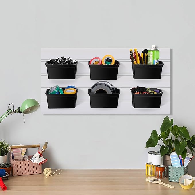 Unittype 12 Pcs Storage Bin Plastic Slatwall Bins for Slatwall Organizer Containers Garage Accessories(Black)