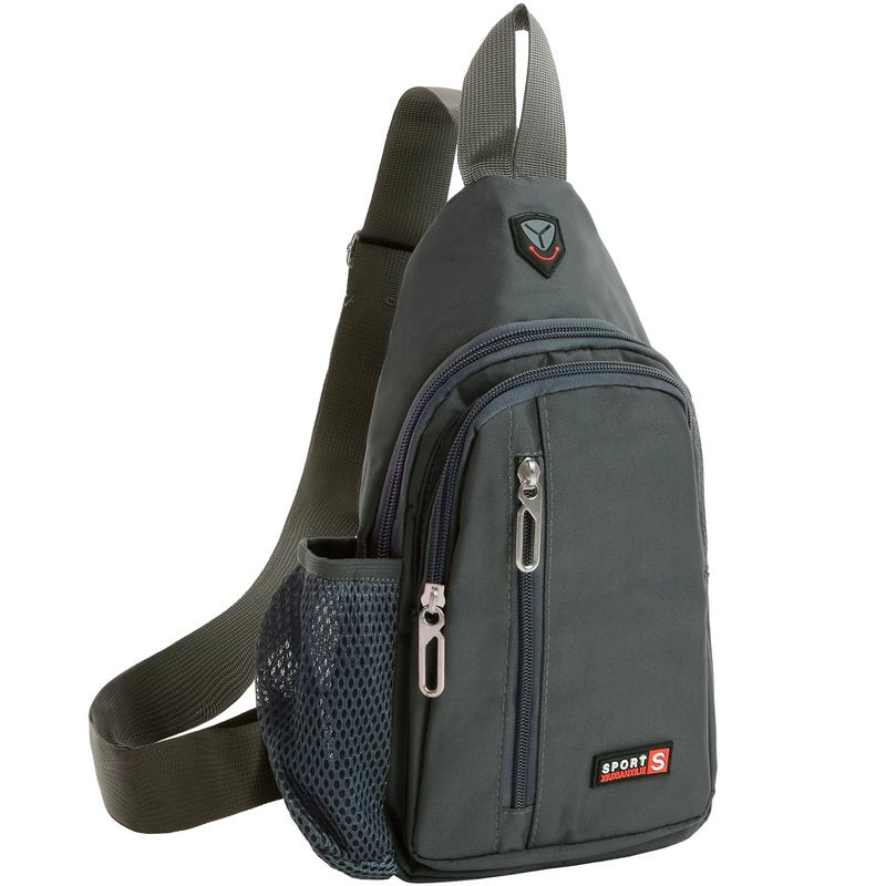 Travel Lightweight Sling Bags with Key Ring Strap Bottle Holder Earphone Hole, Adjustable Nylon Crossbody Shoulder Backpack, Water Resistant (Gray 02)