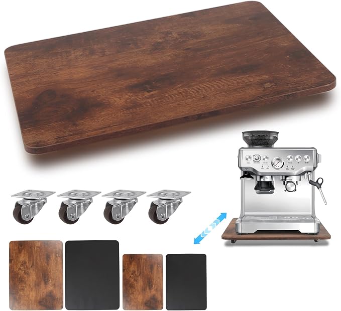 Appliance Slider 360° Rolling Tray for Coffee Maker, Under Coffee Maker Mat | Wood Large 15.7"×13" Coffee Pot Rolling Tray, Quiet Wheels, Kitchen Countertop Sliding Mat, Easily from Under The Cabinet