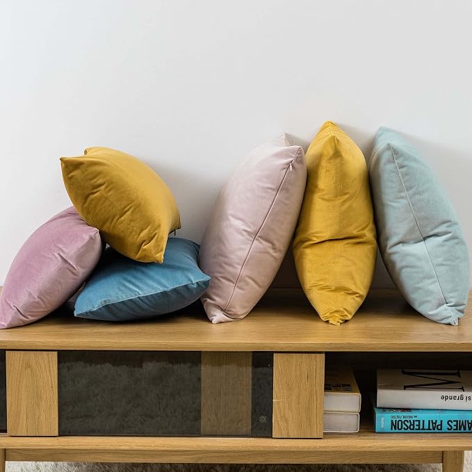 20x20 Decorative Velvet Throw Pillow Covers Set of 2,Mustard Yellow | Soft Cushion Cases with Invisible Zipper for Modern Couch Sofa Bed Living Room Bedroom Home Decor
