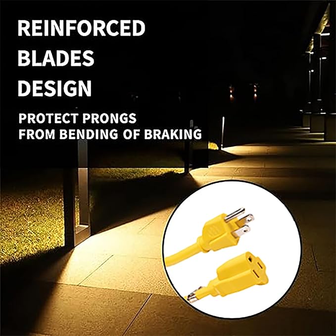 Indoor Outdoor Extension Cord Weatherproof, UL Certified, 14 Gauge 8FT Yellow 3 Prong Heavy Duty, 14/3 SJTW 15A Power Cord for Outdoor Lights, Appliances, Lawn