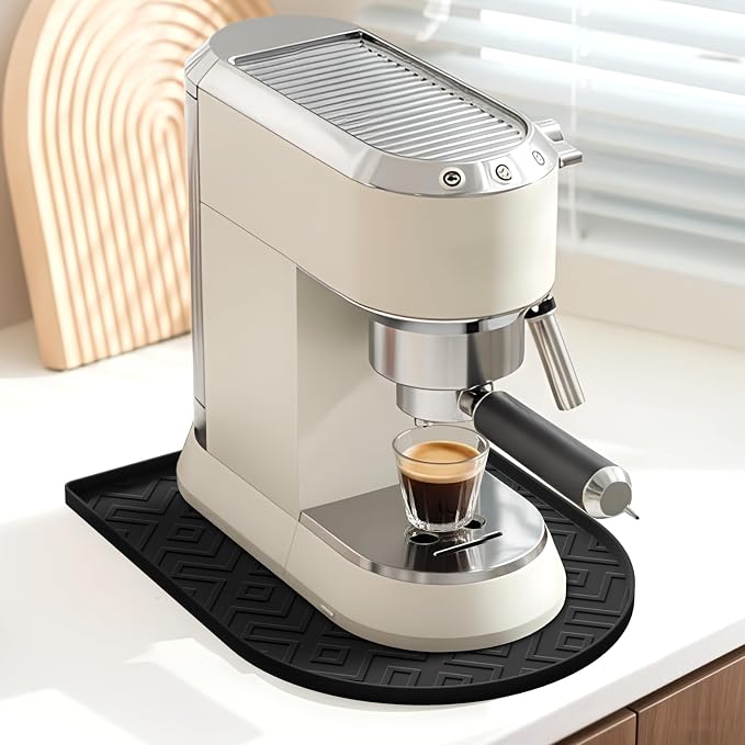 Silicone Coffee Mat,15.8"x 11.8"in Bar Mat for Countertop,Heat-Resistant,Non-Slip,Leak-Proof,Fit for Coffee Maker/Espresso Machine-Black