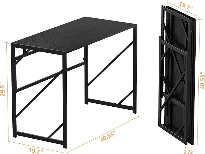 Elephance Folding Desk Writing Computer Desk for Home Office No-Assembly | Study Office Desk,Foldable Table for Small Spaces,39.4 Inch,Black