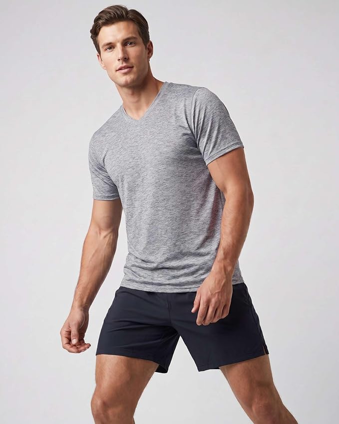 5 Pack Men's Dry Fit V Neck Gym Workout T Shirts Athletic Moisture Wicking | Cooling, Quick Dry, Breathable, Short Sleeve, Exercise, Cycling, Sports, Outdoor, Fitness, Golf, Crossfit, Hiking, Tennis
