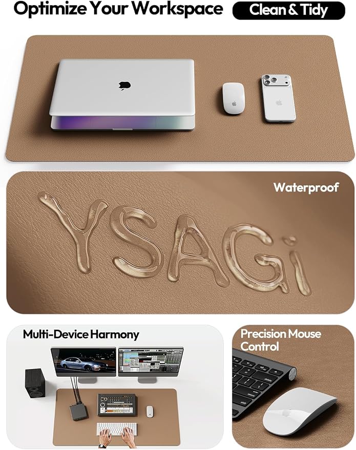 YSAGi Desk Protector&Blotter, Non-Slip Waterproof Leather Mouse Pad | Shields Scratches, Stains, Spills, Heat & Scuffs; Suede Non-Slip; Easy-Clean; Comfy Writing/Typing, 31.5" x 15.8",Khaki