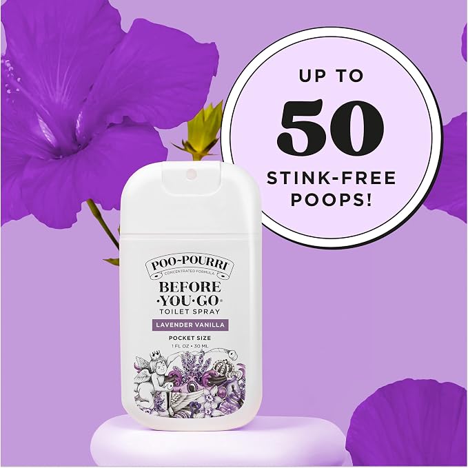 Poo-Pourri Before-You-Go Pocket Toilet Spray, Travel Essentials, Lavender Vanilla, 1 Fl Oz, Up to 50 Uses, On-The-Go Bathroom Odor Deodorizer with Essential Oils, TSA Approved Size