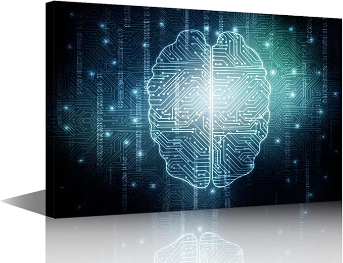 TUMOVO Artificial Intelligence Brain Wall Art for Bedroom Digital Age Canvas Painting CPU Concept Large Wall Art for Living Room Contemporary Home Decor 1 Panel Stretched Frame, 36x24in