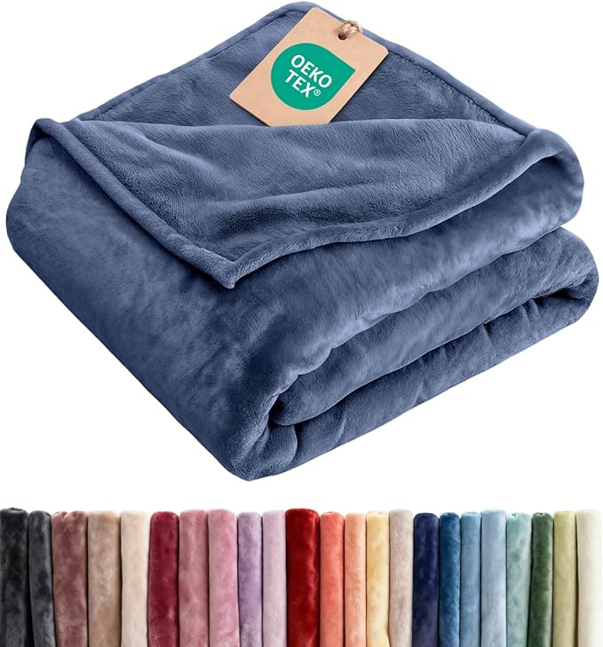 Fleece Blanket Kids Size - Ultra-Soft Flannel Fleece Blanket - Washed Blue | Soft, Warm, Outdoor Picnic Blanket for Camping, Travel, Lightweight, Cozy, Anti-Static, Home Decor Gifts for Men & Women