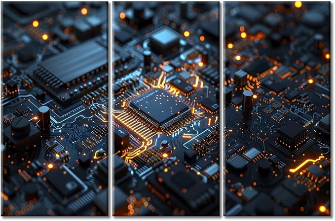 Motherboard Digital Chip Wall Art Canvas Prints Computer Processors CPU Pictures Painting Chip Advanced Circuitry Canvas Paintings Ready to Hang for Home Decorations Wall Decor 60"Wx40"H