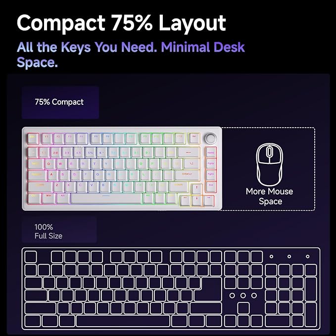 DIERYA DK81E 75% Mechanical Gaming Keyboard, Hot-Swappable, Wired, White | Gasket Mount, Pre-Lubed Linear Switches, 6-Layer Foam, Programmable, Volume Knob, RGB Backlight, Double-Shot Keycaps