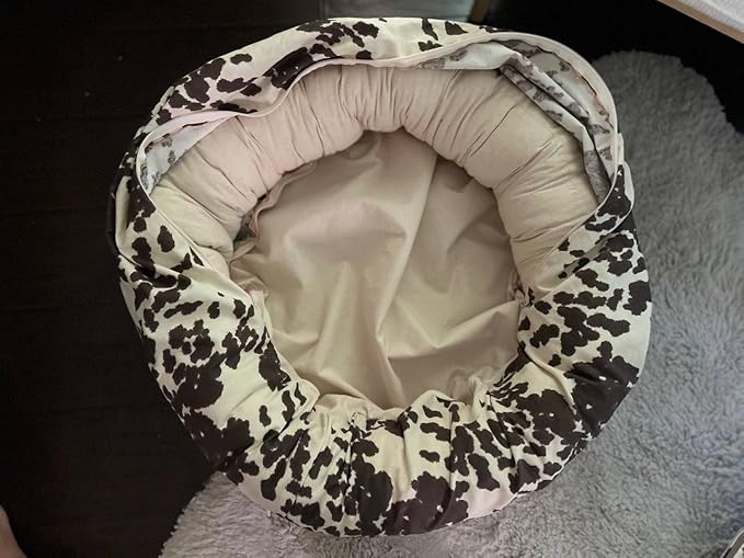 Organic Cotton Canvas Dog Bed: Removable Cover, Natural Fill - Made in USA (Cow Print Brown White, Medium 28" x 8" inches)