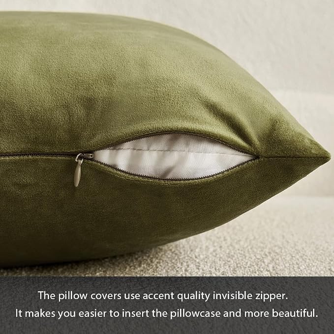 MIULEE Velvet Throw Pillow Covers 20x20 Inch Pack of 2 Light Olive Green | Soft Solid Decorative Pillow Covers, Modern Luxury Home Decor, for Couch Chair Sofa Bedroom Livingroom