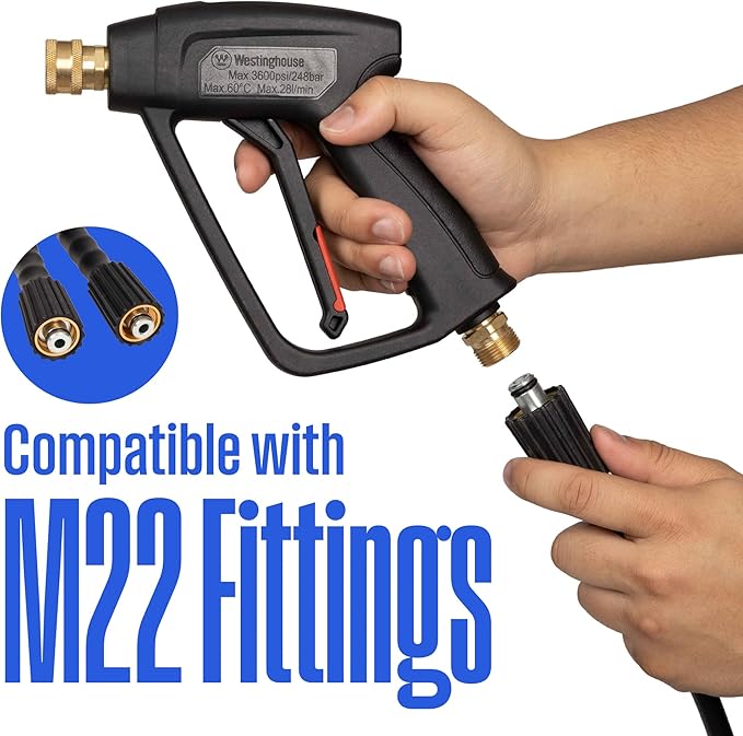 Westinghouse Short Pressure Washer Gun - 3600 Max PSI, M22 Connector - for Gas and Electric Pressure Washers