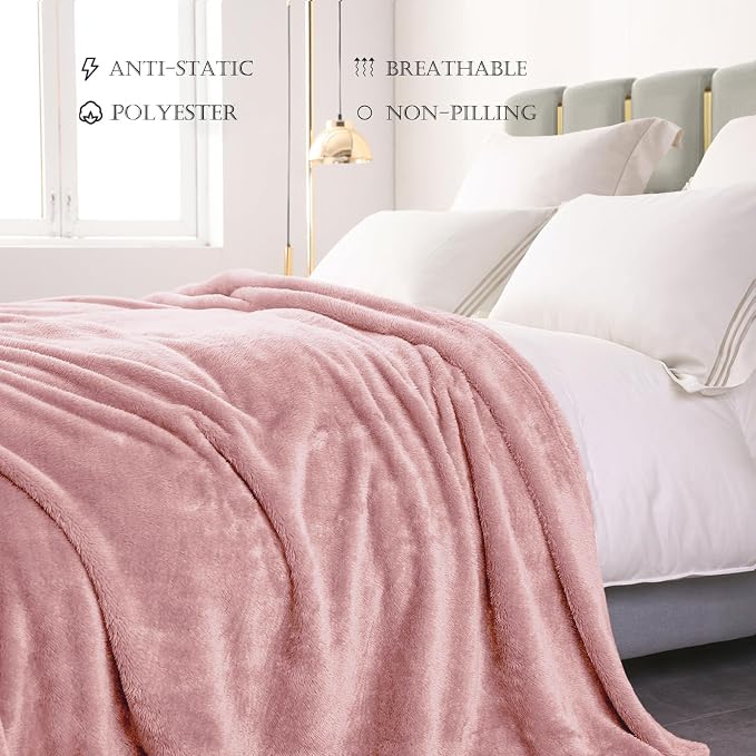 Exclusivo Mezcla Fuzzy Plush Fleece Bed Blanket Twin XL Size, Dusty Pink | 90x66 Inches, Super Soft and Cozy Bed Blanket, Fluffy Blanket for Bed, College Dorm Room Essentials, All Season