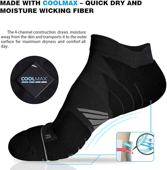 Hylaea No Show Running Athletic Anti-Blister Wicking Coolmax Socks, Seamless Anti-odor