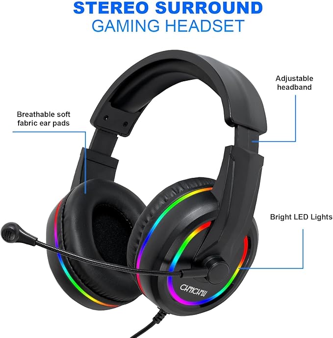 Gaming LED Keyboard Mouse Headset and Mousepad Bundle,Wired Rainbow | LED Light Up Gaming Keyboard Mouse Headset, Value 4 In 1 Game Set for Xbox PS4 PS5 PC Laptop Gamer