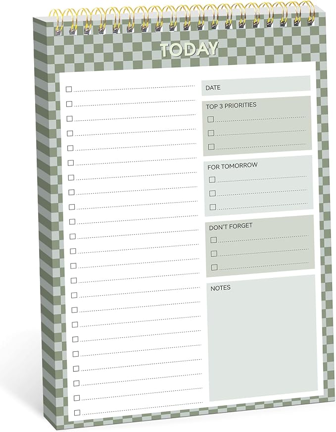 Taja To Do List Notepad, Undated Daily Planner for Work and Goal Setting | Mint Checkered, 52 Sheets, 9.8" x 6.5" , for Office, Home and school, Daily Task Planning, Notes and Everyday Organization