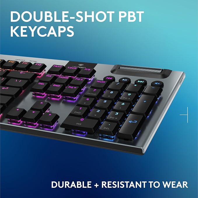 Logitech G915 X Lightspeed Wireless Gaming Keyboard (Tactile) - Black | Low Profile, Mechanical Switches, Double-Shot PBT Keycaps, RGB lighting, Aluminum finish, PC/Mac Compatible