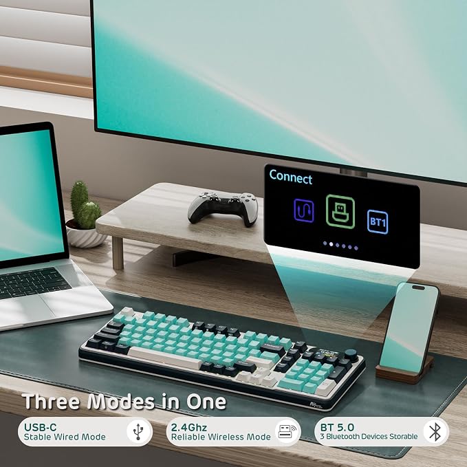 RK ROYAL KLUDGE S98 Wireless Mechanical Keyboard w/Smart Display & Knob | 96% Top Mount RGB Gaming Keyboard BT/2.4G/USB-C, Hot Swappable, Cushioned 5-Layer Noise Dampening, Massive Battery, 98 Keys