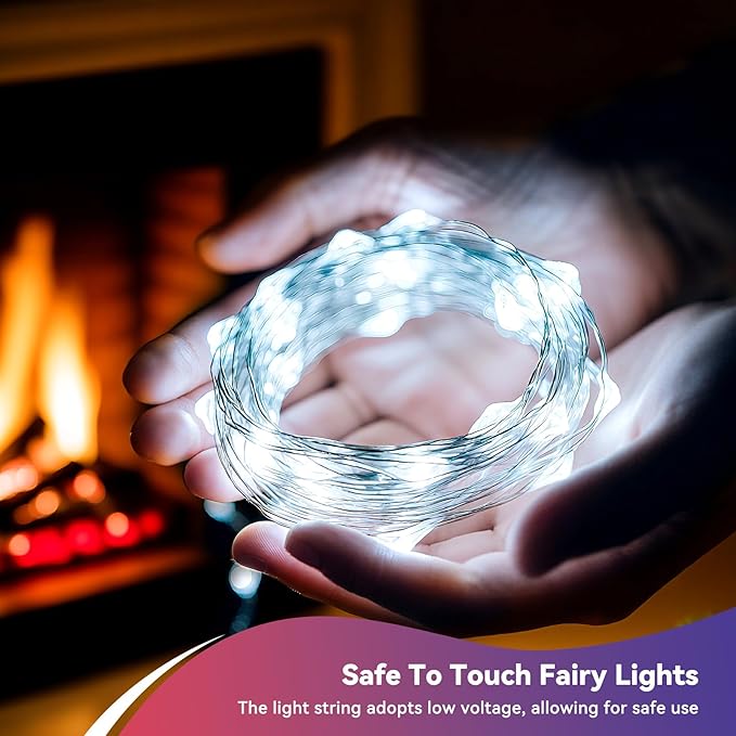 LitHome 2 Pack Cool White Fairy Lights Battery Operated, 20 FT 60 LED Twinkle Lights Battery Operated 2 Modes, Waterproof Led Fairy String Light for Indoor Outdoor Christmas Wedding Bedroom Decor