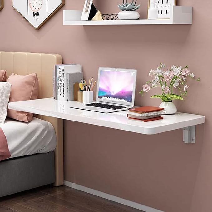 Wall Mounted Folding Table,floating desk for wall,folding wall desks for small spaces,hanging desk for Home Office Computer Workstation,Study Work Bench, Kitchen Dining (white, 23.6"×15.7"(60×40cm))