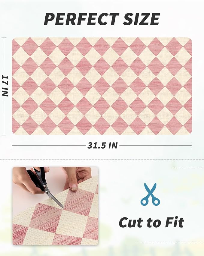 AMOAMI Coffee Mat Hide Stain Rubber Backed Absorbent Dish Drying Mat for Kitchen Counter - Fits Under Coffee Maker or Machine - PINK 17x31.5