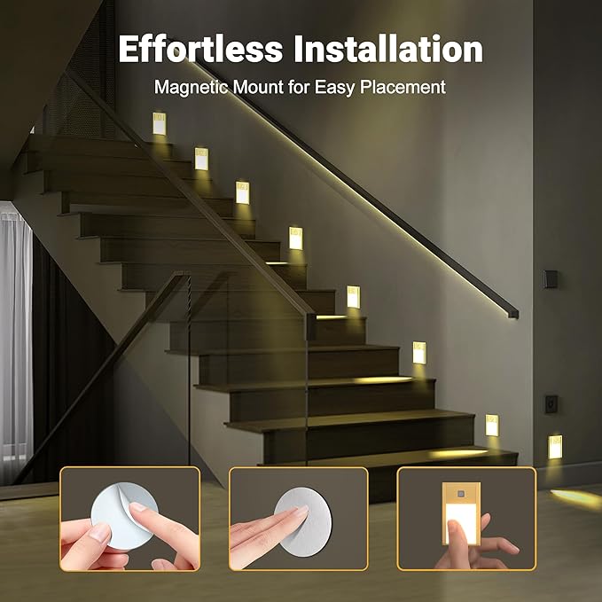 V4light Rechargeable Motion Sensor Night Lights, 4-Pack - Painted Grey Aluminum Alloy, Ultra-Compact Magnetic Mount, 3000K Warm White Glow, Ideal for Hallways, Bedrooms, Stairs & Nightly Use
