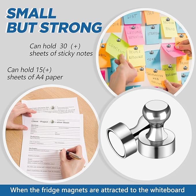 LOVIMAG Fridge Magnets 50Pcs, Magnet for Refrigerator Whiteboard, Silver | Small Strong Neodymium Metal Cute Push Pin for Classroom, Kitchen, Accessories Decorative, Office, Calendar