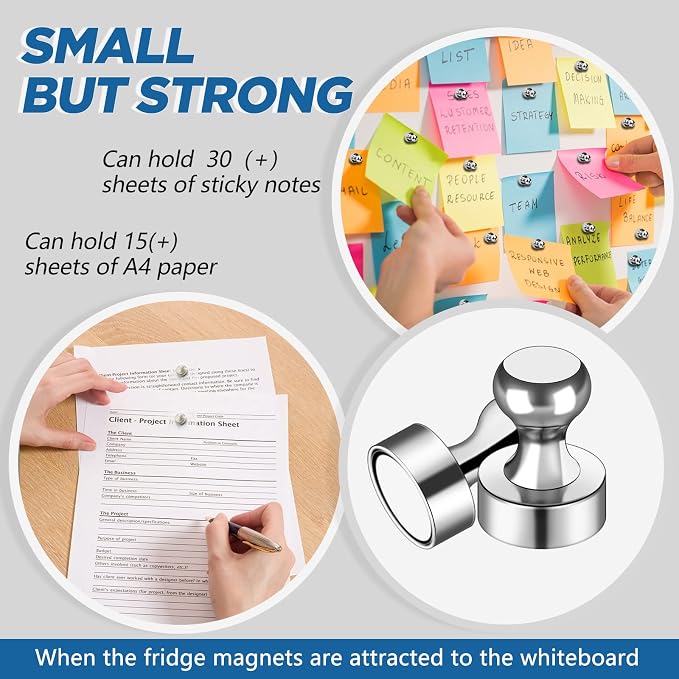 LOVIMAG Fridge Magnets 16Pcs, Magnet for Refrigerator Whiteboard, Silver | Small Strong Neodymium Metal Cute Push Pin for Classroom, Kitchen, Accessories Decorative, Office, Calendar