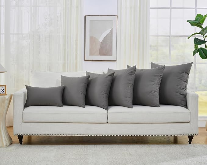 Longhui bedding Grey Throw Pillow Inserts 20x20 Set of 2, 100% Cotton Cover with Polyester Fill, 2-in-1 Use as Stuffers or Standalone Decor for Couch, Bed, Living Room, Outdoor