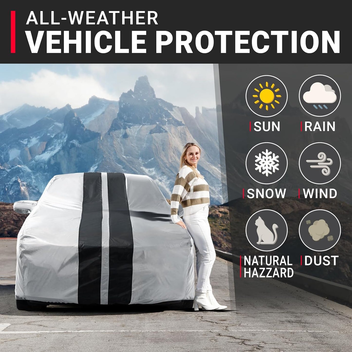 iCarCover Custom Car Cover for Chevy Camaro ZL1 (2017-2024) Waterproof All Weather Rain Snow UV Sun Protector Full Exterior Indoor Outdoor Car Cover (Stripe - Gray/Black)