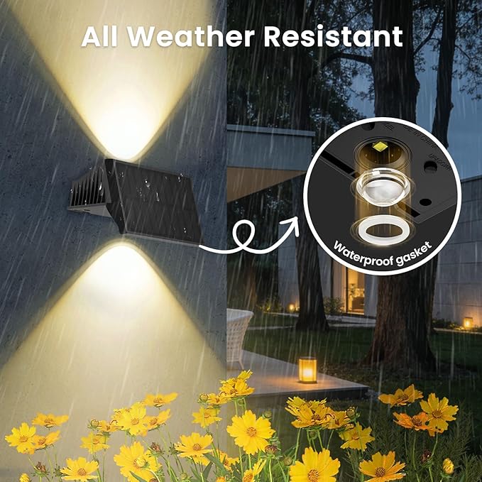 Solar Fence Lights Outdoor, 16-Pack Fence Lights Solar Powered with Up/Down Buttons, IP67 Waterproof for Outside, 120LM Auto Dusk to Dawn for Wall/Patio/Yard/Railing/Deck/Pathway (White & RGB)