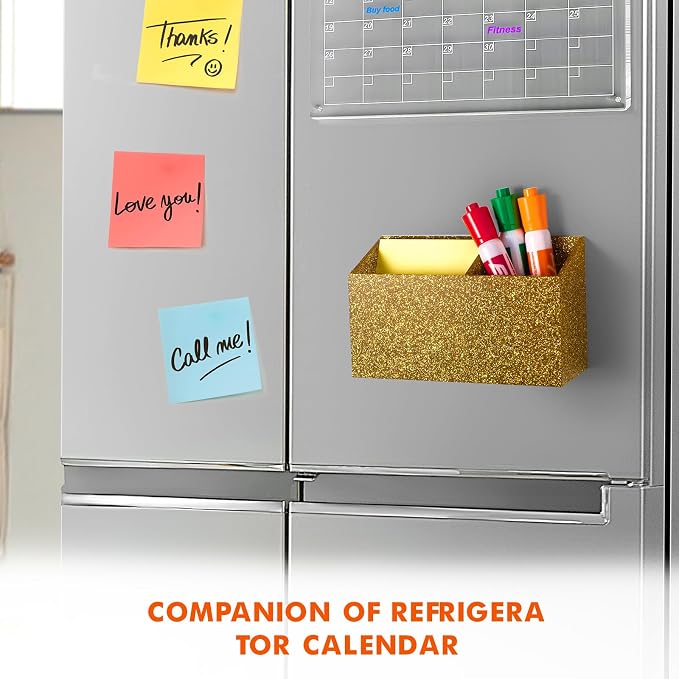 BEYGORM Magnetic Dry Erase Marker Holder for Whiteboard & Refrigerator | Non-slip Acrylic Pen Holder for Classroom, Fridge Magnet, Locker Organizer Accessories, Teacher & School Supplies(Gold)