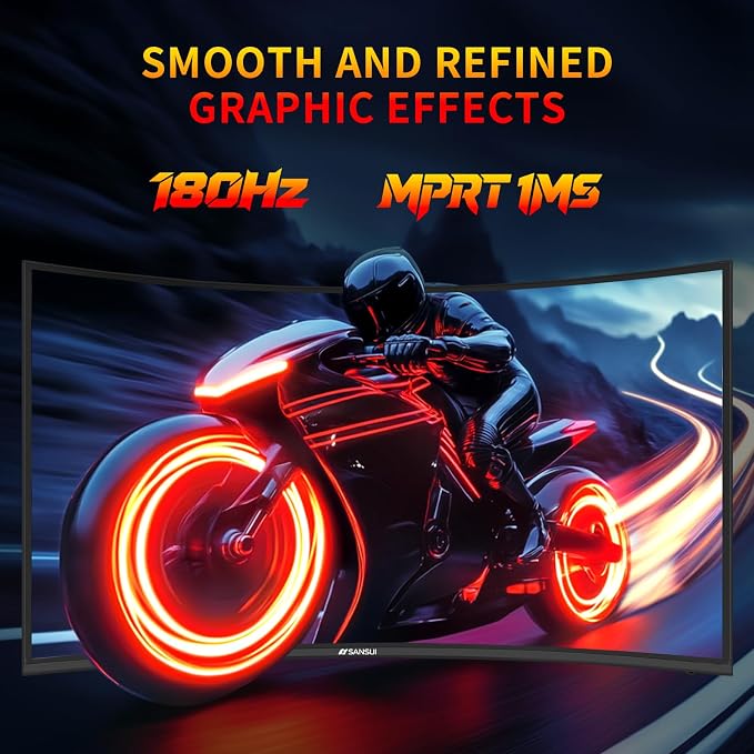 SANSUI 27 Inch WQHD 2560X1440 Curved Gaming Monitor, 180Hz MPRT 1ms Computer Monitor,HDMI2.0 * 2, DP1.2 * 2, Freesync, Curved 1500R, 5000:1 Contrast Ratio, 120% sRGB,HDR(ES-G27C1Q DP Cable Included)