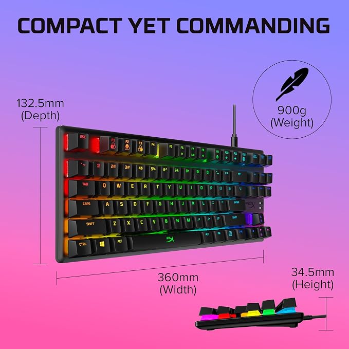 HyperX Alloy Origins Core - Tenkeyless Mechanical Gaming Keyboard, Software Controlled Light & Macro Customization, Compact Form Factor, RGB LED Backlit, Tactile HyperX Aqua Switch,Black
