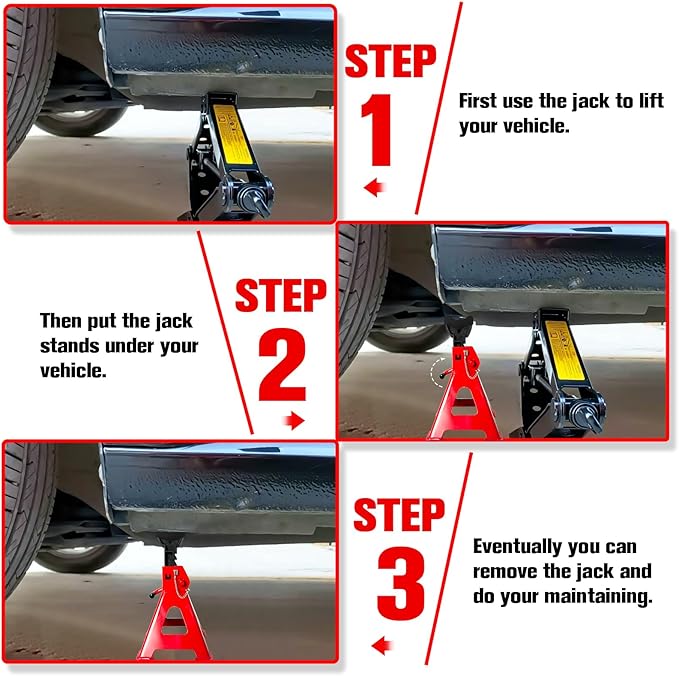 Jack Stands 6 Ton (13,200 LBs), 15.6"-23.4" Adjustable with Double Pin Locking，Heavy Duty Jack Stands with Extra Rubber Pads,Jack Stands for Trucks,Car Lifts for Home Garage,Lifting SUV,1 Pair Red