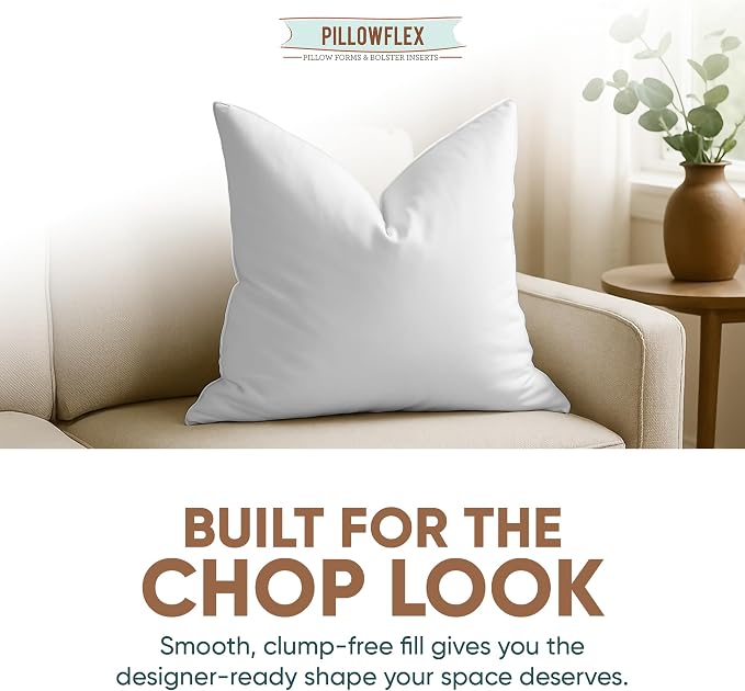 Pillowflex Synthetic Down Pillow Insert 21x21 in - Karate Chop Pillow | Large Square Sham Form, Plush Polyester Cotton Blend, Cloud-Like Comfort, Clump-Resistant Fill, Smooth Elegant Finish