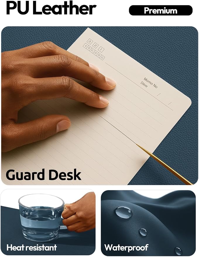 YSAGi Leather Desk Protector, Office Mat, Large Mouse Mat, Non-Slip PU Leather Blotter, Laptop Pad, Waterproof Writing Pad for Office and Home (Dark Blue, 47.2" x 23.6")