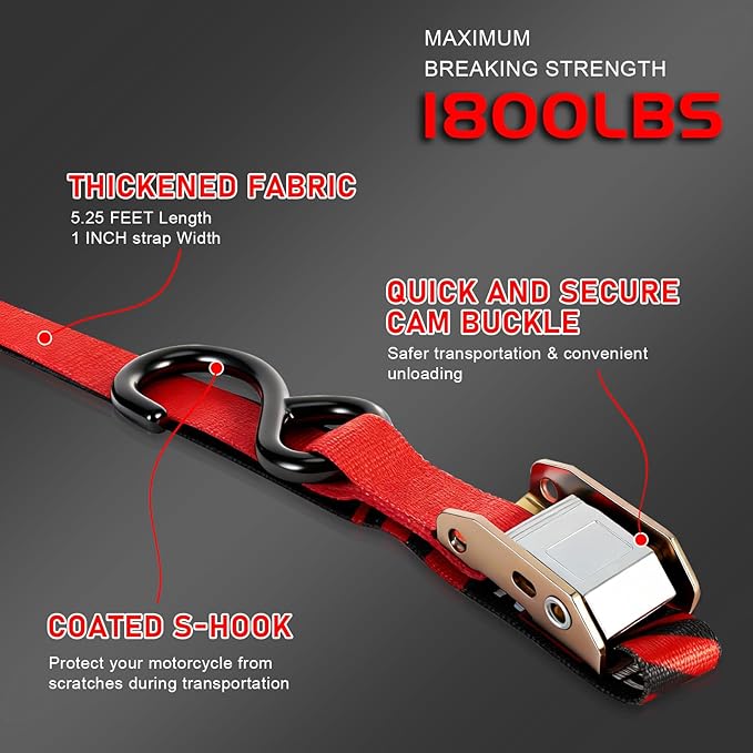 Motorcycle Wheel Chocks with Tie Down Strap,Special for Transportation Foldable Portable 1800lbs Trailer Chocks for 8"-21" Wheel Universal for Most Crusier Sports Dirt Bikes Trailer Truck-Red